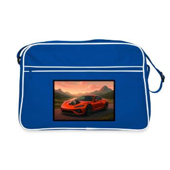 Sportwagen bei Sonnenuntergang - Retro Tasche - Blau/Weiß - Vorne