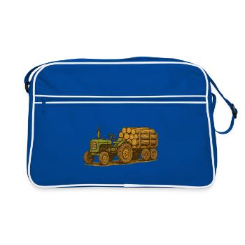 Green tractor with timber bed - Retro Bag - blue/white - Front