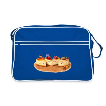 Des morceaux de gâteau au fromage avec des fruits - Sac Retro - bleu/blanc - Devant