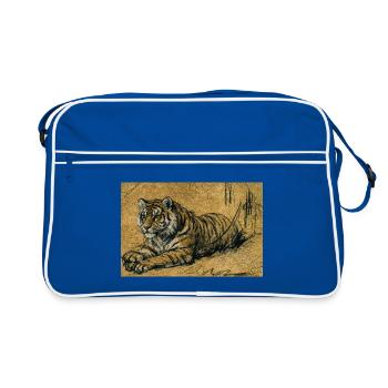 Tiger sketch on sand color - Retro Bag - blue/white - Front