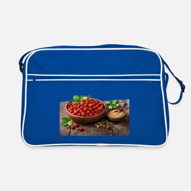 Rustikale Erdbeer-Ernte in Holzschüssel Retro Tasche