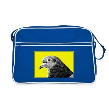 Taubenpop-Porträt auf Gelb - Retro Tasche - Blau/Weiß - Vorne