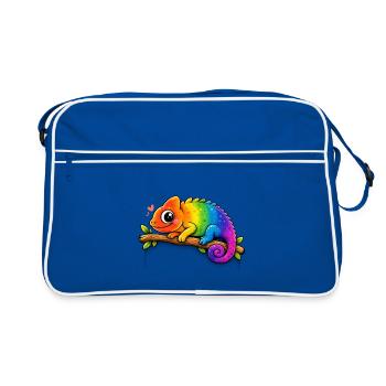 Rainbow chameleon on a branch - Retro Bag - blue/white - Front