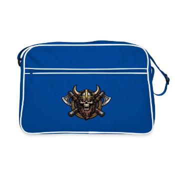Viking Skull with Axes Emblem - Retro Bag - blue/white - Front