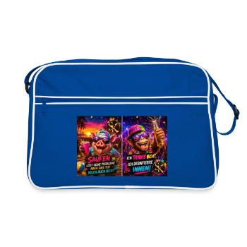 Affe und Schwein so muss das sein! - Retro Tasche - Blau/Weiß - Vorne