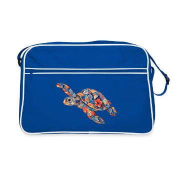 Patchwork Schildkröte Blumenmuster - Retro Tasche - Blau/Weiß - Vorne