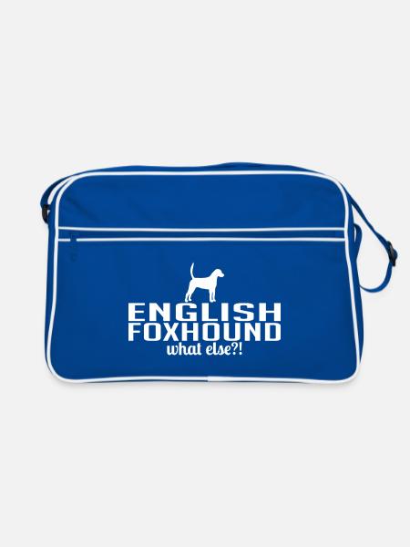 ENGLISH FOXHOUND what else Hundespruch Wilsigns - Retro Tasche - Blau/Weiß - Vorne