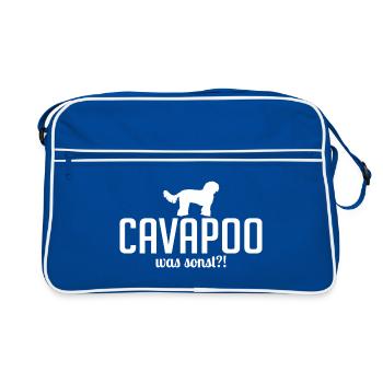 Cavapoo was sonst Hundespruch Hunde Wilsigns - Retro Tasche - Blau/Weiß - Vorne