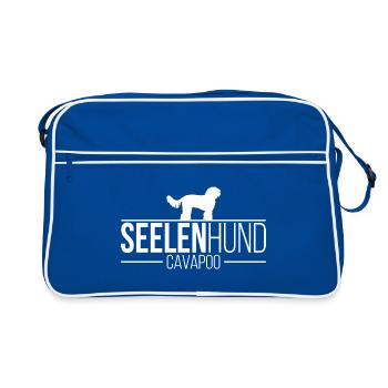 Cavapoo Seelenhund Hundespruch Hunde Wilsigns - Retro Tasche - Blau/Weiß - Vorne