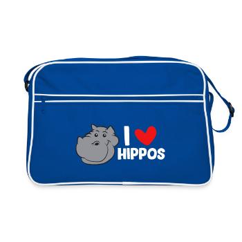 Hippo - I love hippos - Retro Bag - blue/white - Front
