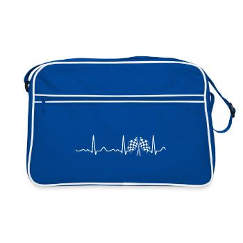 Zielflagge - Herzschlag, Puls, Herzlinie, EKG - Retro Tasche - Blau/Weiß - Vorne