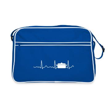 Cooking pot - heartbeat, pulse, heart line, ECG - Retro Bag - blue/white - Front