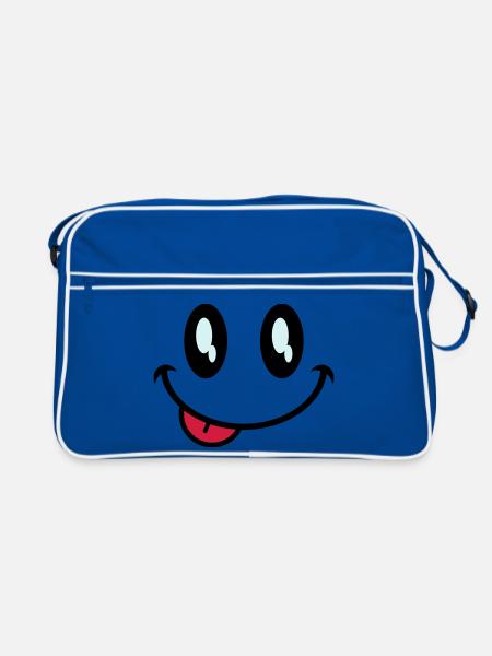 augen smiley zunge - Retro Tasche - Blau/Weiß - Vorne