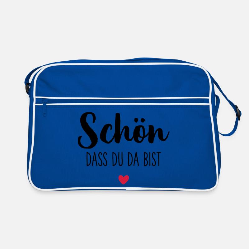 Schön dass du da bist Herz - Retro Tasche - Blau/Weiß