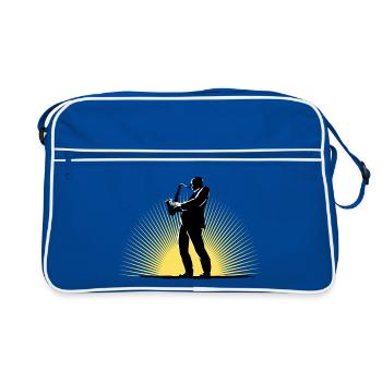 Saxophonist in scene - Retro Bag - blue/white - Front