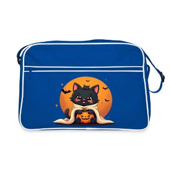 Halloween Cat with Halloween Pumpkin - Retro Bag - blue/white - Front