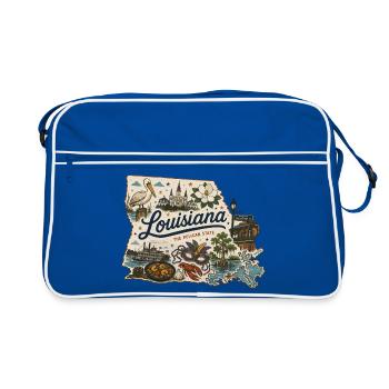 Louisiana Pelican State Vintage Reiseaufkleber - Retro Tasche - Blau/Weiß - Vorne
