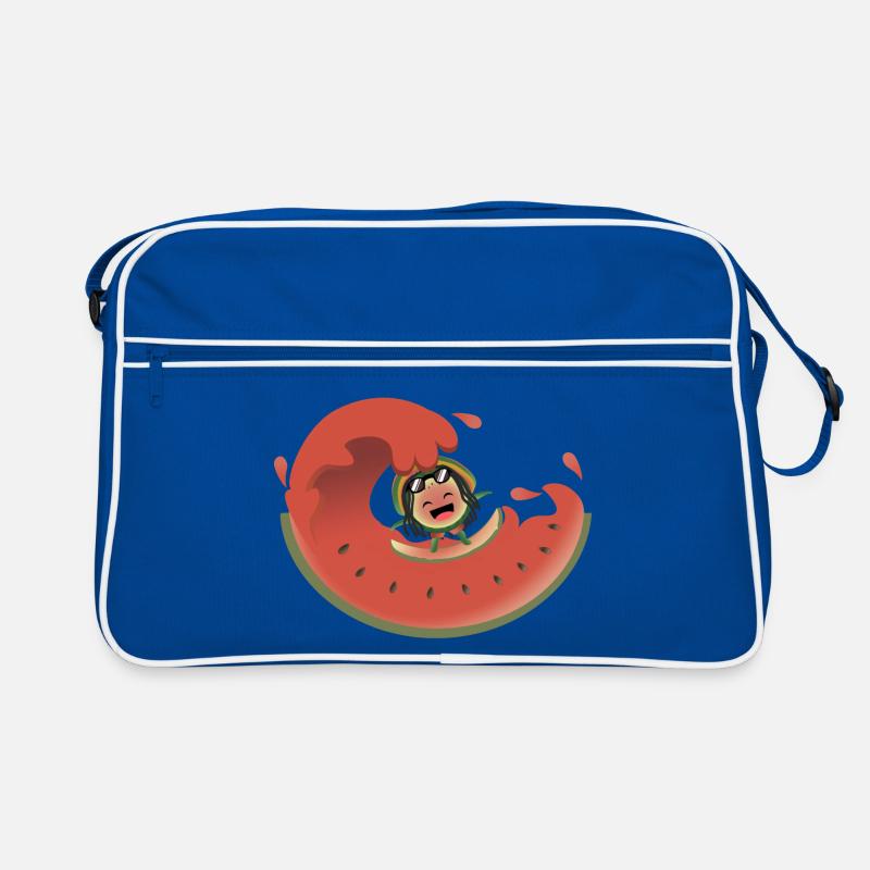 Surfende Wassermelone - Retro Tasche - Blau/Weiß