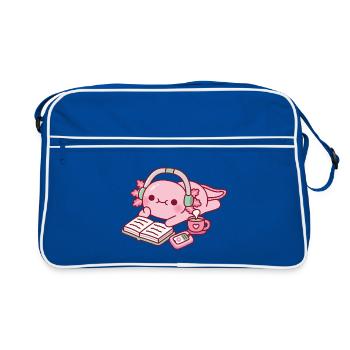 Niedlicher Axolotl entspannt mit Buch und Musik - Retro Tasche - Blau/Weiß - Vorne