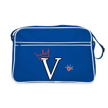 Buchstabe V Kronenherz - Retro Tasche - Blau/Weiß - Vorne
