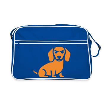 Dachshund Dog Flat Design - Retro Bag - blue/white - Front