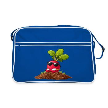 Cooles Radieschen mit Sonnenbrille und Kette  - Retro Tasche - Blau/Weiß - Vorne