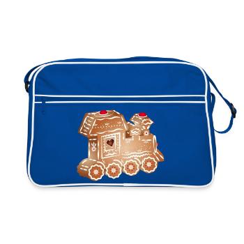 verzierte Lebkuchen Lokomotive für Weihnachten - Retro Tasche - Blau/Weiß - Vorne