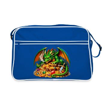 Green Dragon with Treasure Chest - Retro Bag - blue/white - Front