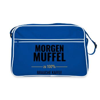 Morgenmuffel zu 100% – Brauche Kaffee - Retro Tasche - Blau/Weiß - Vorne