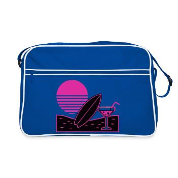 Surfbrett Cocktail Strand Logo - Retro Tasche - Blau/Weiß - Vorne