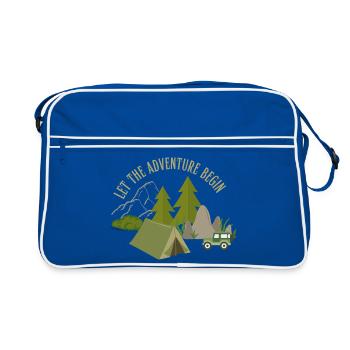 Lasst das Abenteuer beginnen – Camping - Retro Tasche - Blau/Weiß - Vorne