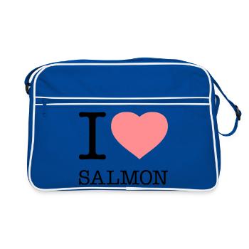 I LOVE SALMON Fisch Lachs - Retro Tasche - Blau/Weiß - Vorne