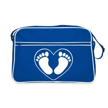 Cœur avec des empreintes de pas – l’amour en mouvement - Sac Retro - bleu/blanc - Devant