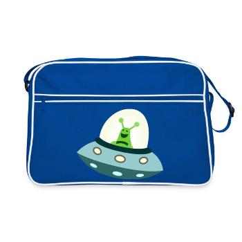 Außerirdischer im Ufo - Retro Tasche - Blau/Weiß - Vorne