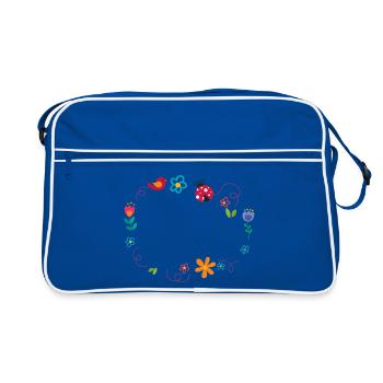 Round frame with flowers, ladybug and bird - Retro Bag - blue/white - Front