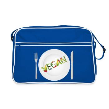 Assiette avec lettrage VEGAN à base de fruits et légumes - Sac Retro - bleu/blanc - Devant