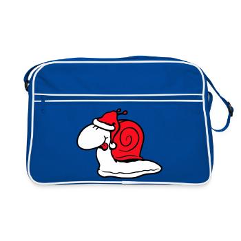Schnecke Weihnachtsmann Weihnachten Mütze Geschenk - Retro Tasche - Blau/Weiß - Vorne