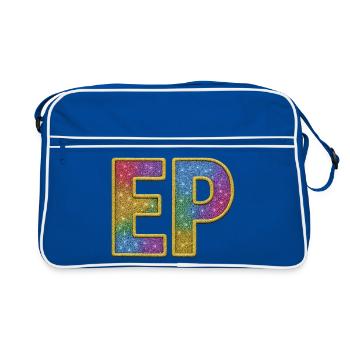 EP | Galaktischer Glitter-Initialschriftzug - Retro Tasche - Blau/Weiß - Vorne