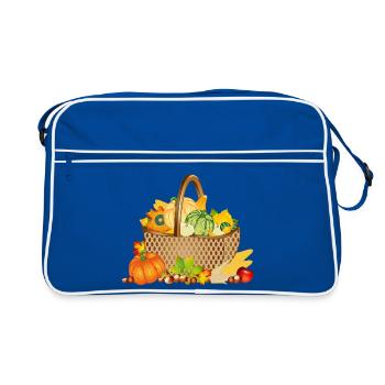 Autumnal basket with pumpkins and natural fruits - Retro Bag - blue/white - Front