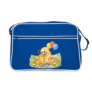 Squelette douillet avec chat sur la prairie fleurie - Sac Retro - bleu/blanc - Devant