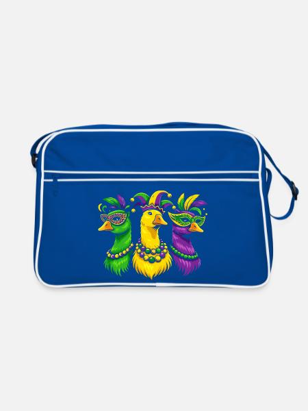 Karnevalstrio der Maskenvögel - Retro Tasche - Blau/Weiß - Vorne