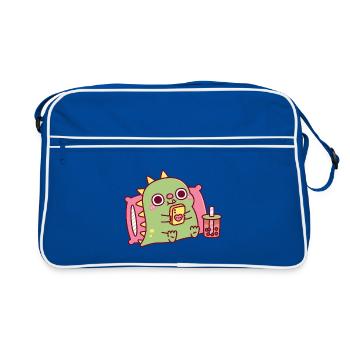 Cute Dinosaur Chilling And Scrolling On Phone - Retro Bag - blue/white - Front