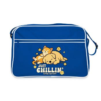 Just Chillin' Kitten and Puppy - Retro Bag - blue/white - Front