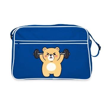 Kawaii Bear soulève des poids - Sac Retro - bleu/blanc - Devant