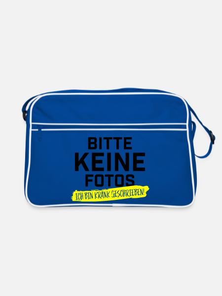 Bitte keine Fotos ich bin krankgeschrieben - Retro Tasche - Blau/Weiß - Vorne