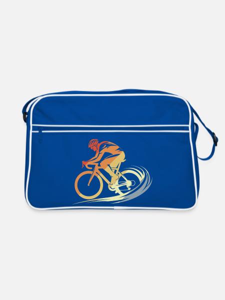 Vintage Fahrradfahrer Zeichnung - Retro Tasche - Blau/Weiß