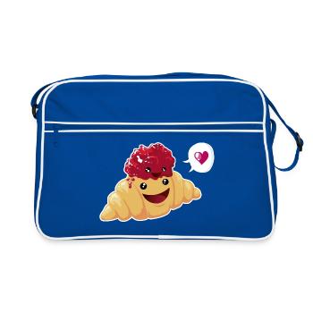 Beste Freunde oder Liebe? Croissant & Marmelade - Retro Tasche - Blau/Weiß - Vorne