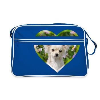 Chihuahua süßer Hunde Welpe Portrait mit Herz - Retro Tasche - Blau/Weiß - Vorne
