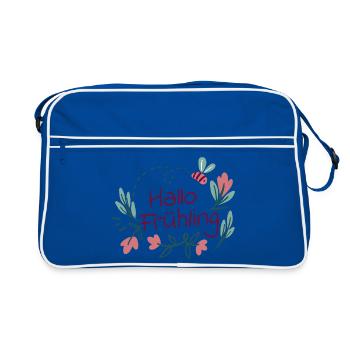 Hallo Frühling Blütenkranz mit Biene - Retro Tasche - Blau/Weiß - Vorne