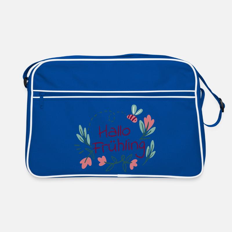 Hallo Frühling Blütenkranz mit Biene - Retro Tasche - Blau/Weiß